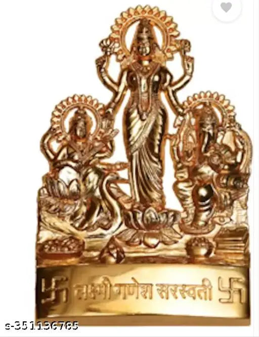 Golden metal antique Laxmi Ganesh Saraswati idol showpiece for Diwali decoration