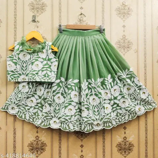 Georgette & nylon embroidered thread work lehenga choli for girls, semi-stitched semi-formal Indian ethnic wear
