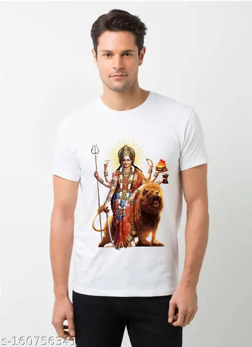 Polyester Durga Mata Rani Sanskrit Devi Maa Tshirt, XL (Chest 21in, Length 29in), Hindu god apparel