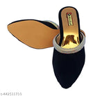 Velvet open-back ballerina shoes for women's attractive belly designs, ideal for weddings and parties (IND-4 to IND-8)