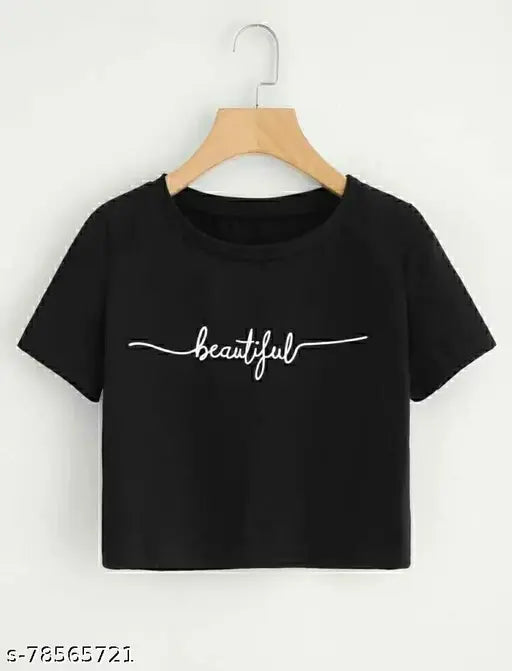 Printed women's cotton-blend round neck white T-shirt with short sleeves, trendy and comfortable for casual or party wear (S: Bust 34", M: Bust 36", L: Bust 38", XL: Bust 40", XXL: Bust 42")