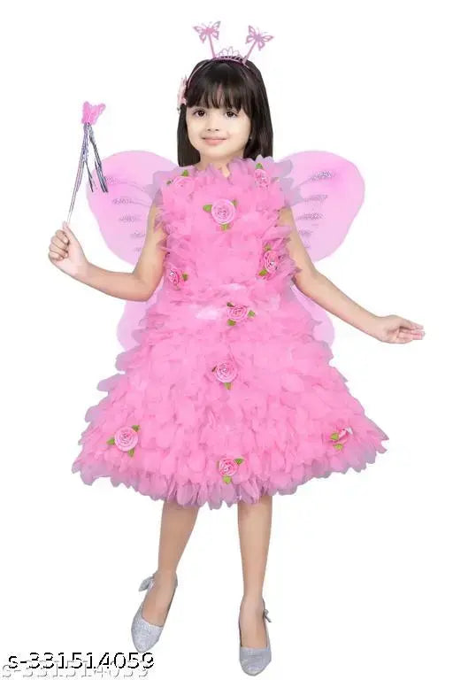 Pink cotton blend embroidered party dress for girls, size 12-18 months to 7-8 years