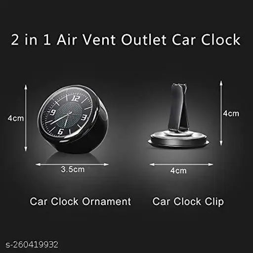 Stainless steel quartz car clock with vent clip & adhesive tape. Glow-in-dark carbon fiber pattern for night vision. Ideal for home, office, or car dashboard decoration