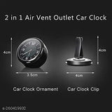 Stainless steel quartz car clock with vent clip & adhesive tape. Glow-in-dark carbon fiber pattern for night vision. Ideal for home, office, or car dashboard decoration