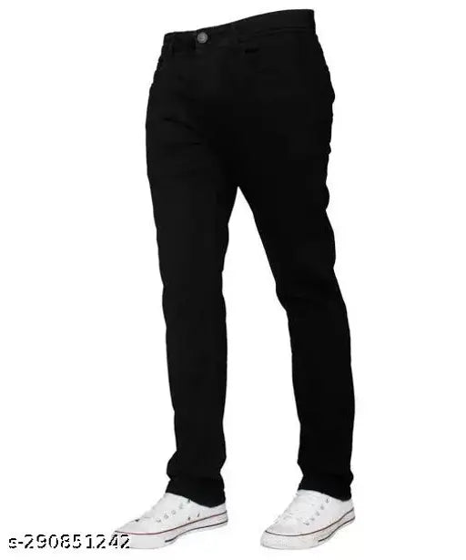 Black polyester men's jeans, solid design - size 28, 30, 32 from India