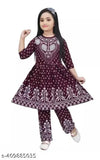 Maroon rayon kurta with palazzo pants for kids, new festive naira set for Indian celebrations