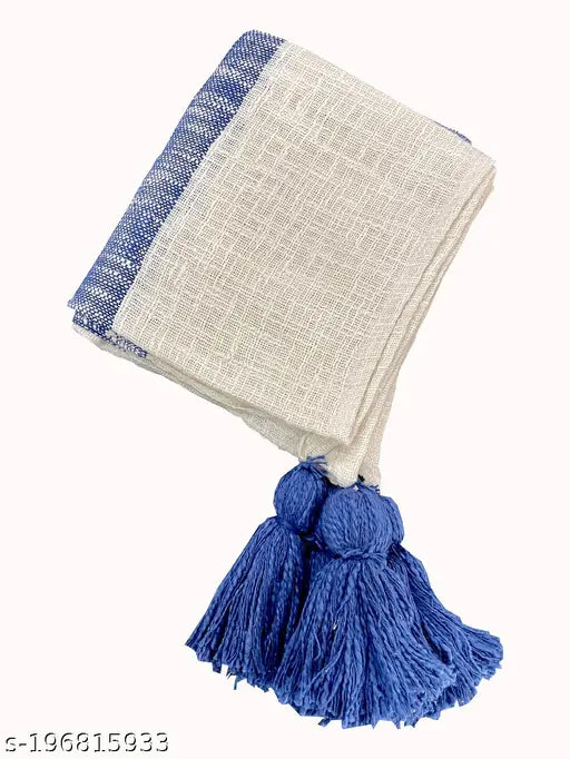 Navy blue cotton fringe sofa throw blanket, large size 125 x 150 cm