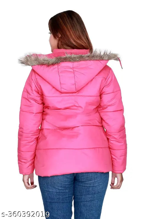 Black striped nylon quilted long sleeve winter jacket for women and girls, stylish Scoller Quilt solid design