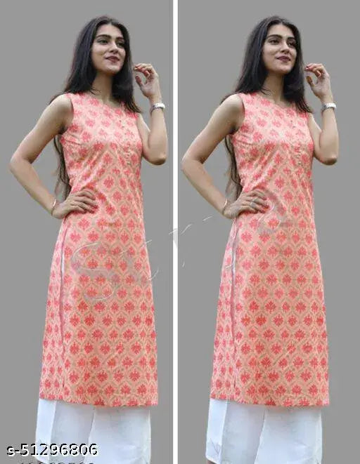Gold printed rayon sleeveless Kurta set with Palazzos, Indian ethnic women's fashion