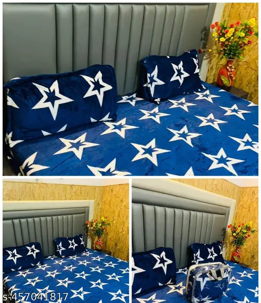 Divine warm velvet double bedsheet with 2 Pillow cover (Size 90*100inch) (Pillow 20*30inc) Thread cont 225