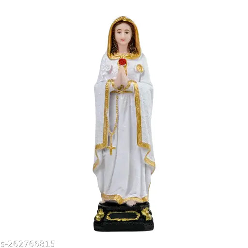 White polymarble Rosa Mistica showpiece idol, decorative Mother figurine for home or living room, perfect for housewarming gifts (29 x 9 x 7 cm)