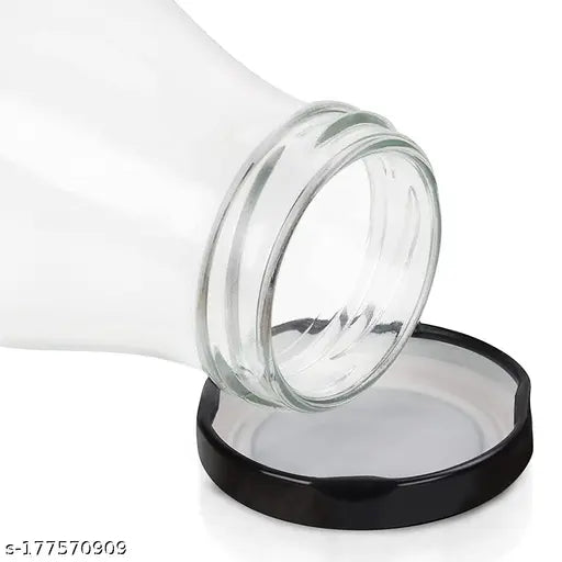 Clear glass bottle with black lid, 1000ml / 1 liter
