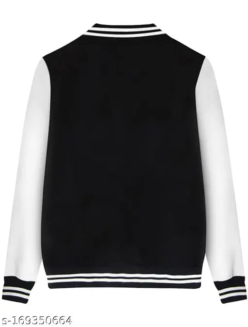 Black cottonblend BTS varsity jacket with print motif, ideal for casual wear or sports
