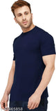 Olive green, dark blue & LLite grey solid cotton short sleeve t-shirts for men (pack of 3), bio wash fabric, soft texture on display rack
