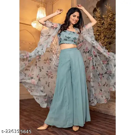 Trendy women's georgette set with three-quarter sleeves, S, M, L, XL, XXL from Trendy Women, Indian fashion on mannequin