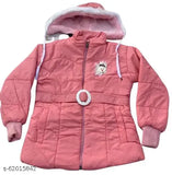 Pink jacket with zipper and hoodie, girls winter clothing