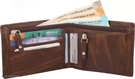 Brown faux leather mini Zubex wallet (5 card slots), slim design with printed pattern for men's everyday use