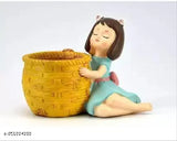 Orange and blue porcelain doll set with basket, 2 for decorative item or gift