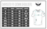 Black oversized T-shirt featuring graphic of wild cat with chest measurement 48