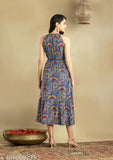 Rayon sleeveless ANIRA dress with printed combo, vibrant Indian fashion apparel