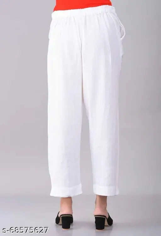 White cotton casual pants for women, white