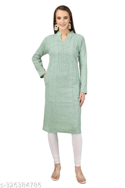 Women's straight mandarin striped blue kurti, cotton fabric