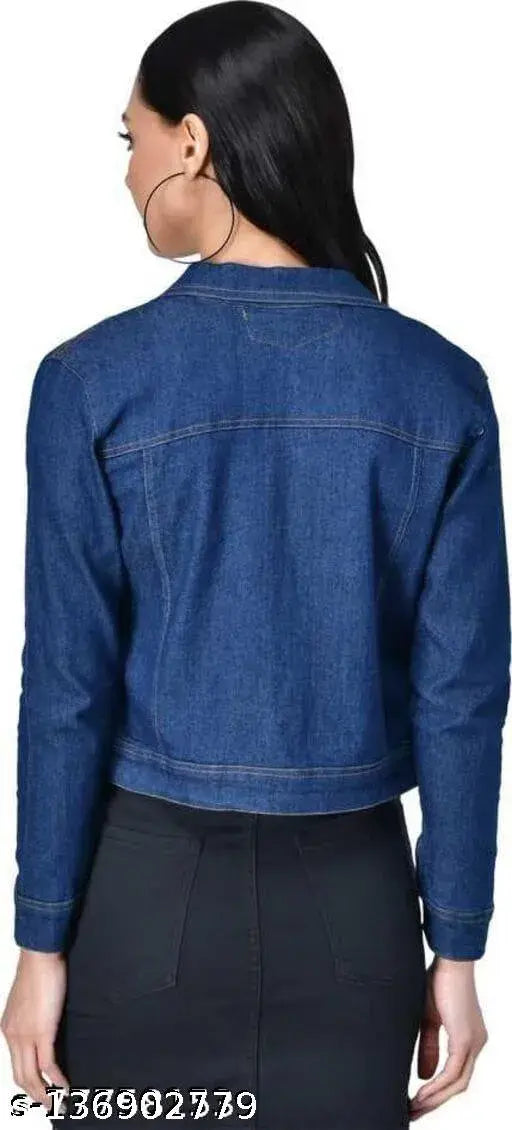 Denim, classic feminine women's jacket with long sleeves, solid pattern, size N. Timeless denim jacket for casual outfits. India origin