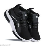 Black and white boys sports shoes, laced sneakers with a logo on the side