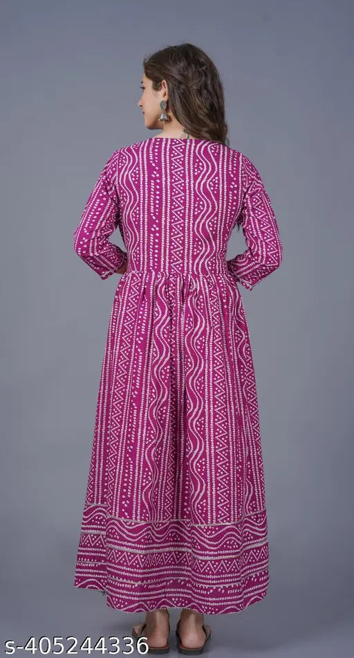Pink and purple patterned women's printed cotton rayon anarkali kurta