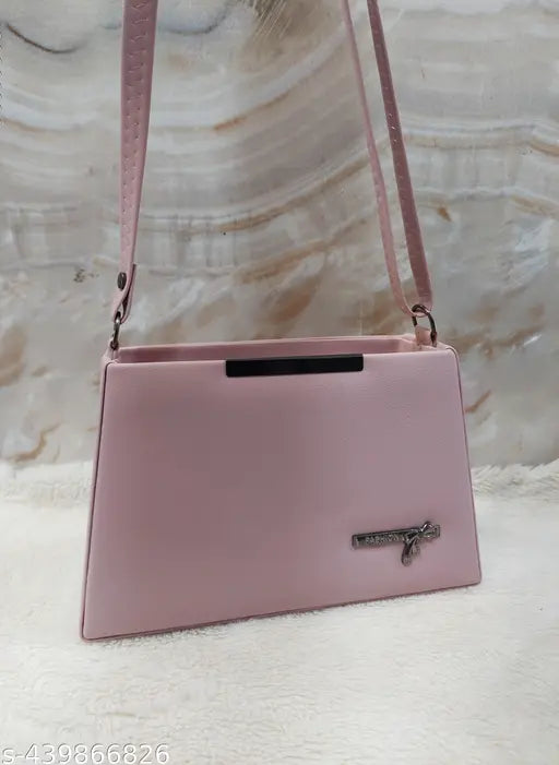 Pink cotton fabric casual shoulder bag with double chain and adjustable long belt