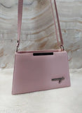 Pink cotton fabric casual shoulder bag with double chain and adjustable long belt