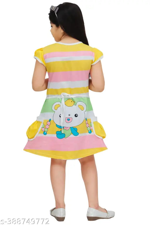 Kids' cotton blend knee length bow tieups dress in yellow