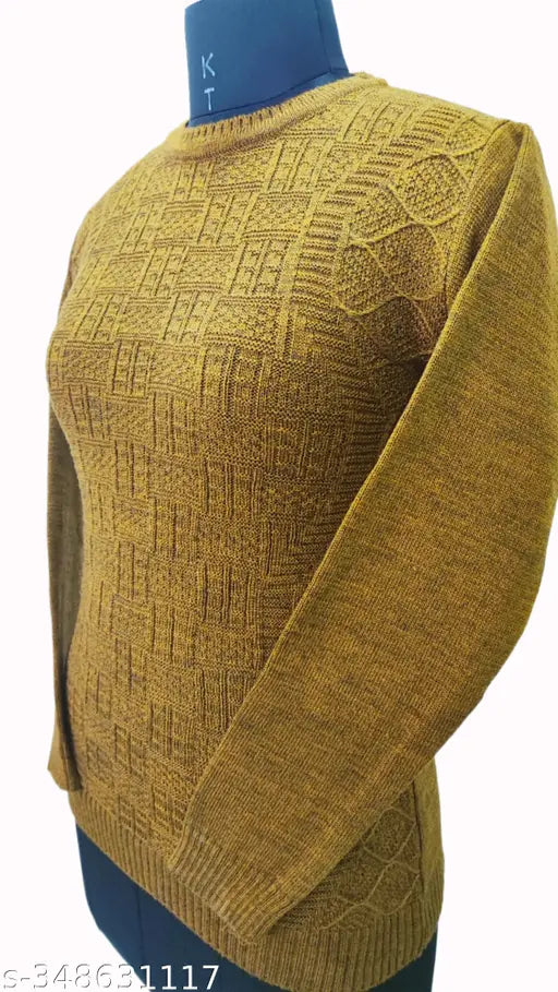 Woolen winter top with printed net design, soft and cozy texture. Perfect for colder seasons, suitable for casual or semi-formal occasions