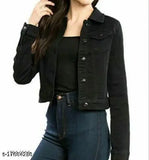 Denim full-sleeve solid cotton jacket for women, trendy flying classy design