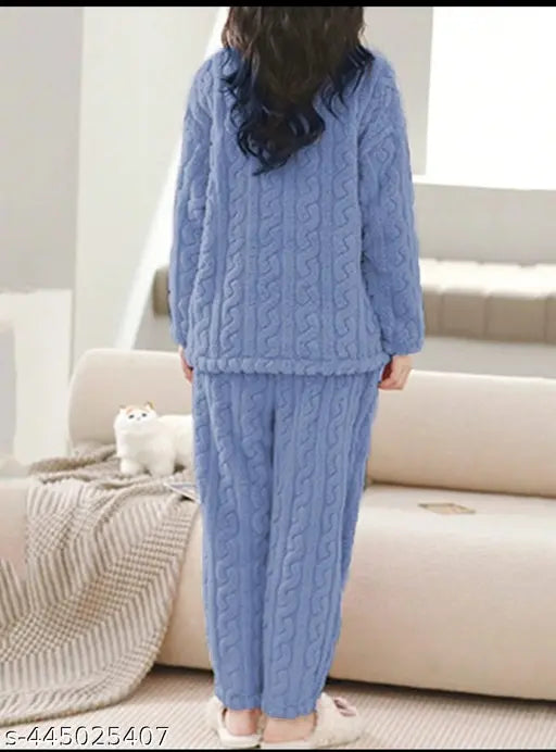 Wool winter night suit with self-design net, ideal for sleep and warm wear, imported fur fabric, M & L sizes