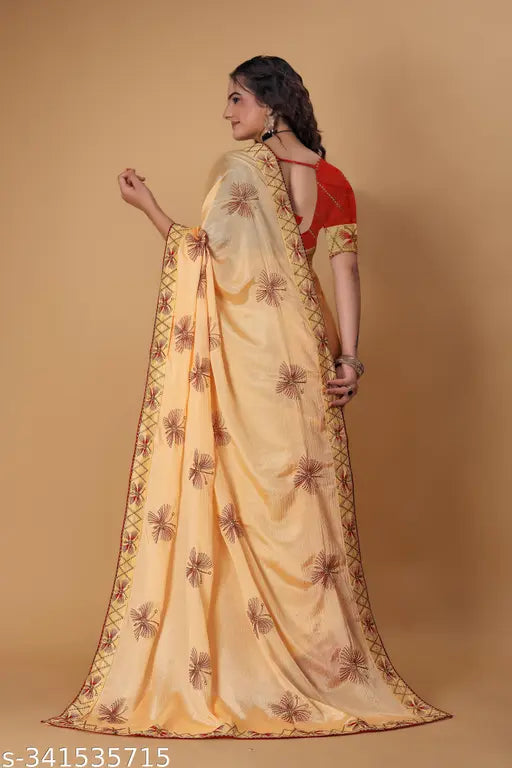 Net Embroidery Work Art Silk Saree With Blouse