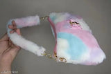 Pink fur-trimmed sling bag combo
