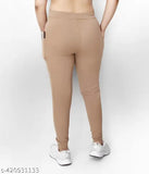 Trendy beige polyester women's pocket jeggings, high-waisted and stretchy for everyday wear