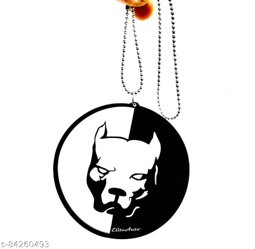 Black laser-cut Pitbull bulldog auto showpiece, adjustable metal chain universal fit for all cars