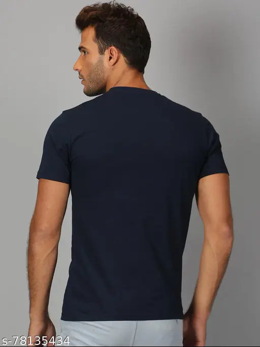 Navy blue printed cotton short sleeve t-shirt for men, round neck design, latest fashion style from UrGear