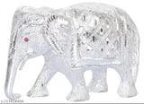 White metal elephant idol medium size, silver decorative showpiece for home/office table. Symbolizes wisdom and strength." (108 characters)