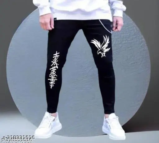 Men's black polycotton jeans, solid print for casual wear by Agate Garments. (32waist-40length-34hip) Made in India