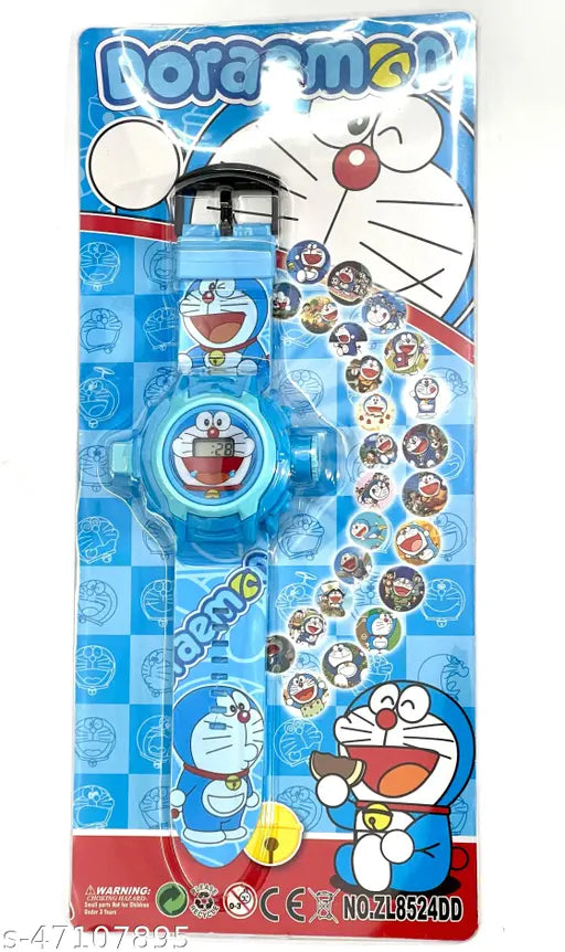Classic kids unisex watch with cartoon character, blue and red strap