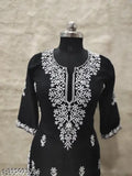 Embroidered rayon kurta and palazzos set, three-quarter sleeves, Chikankari work from India