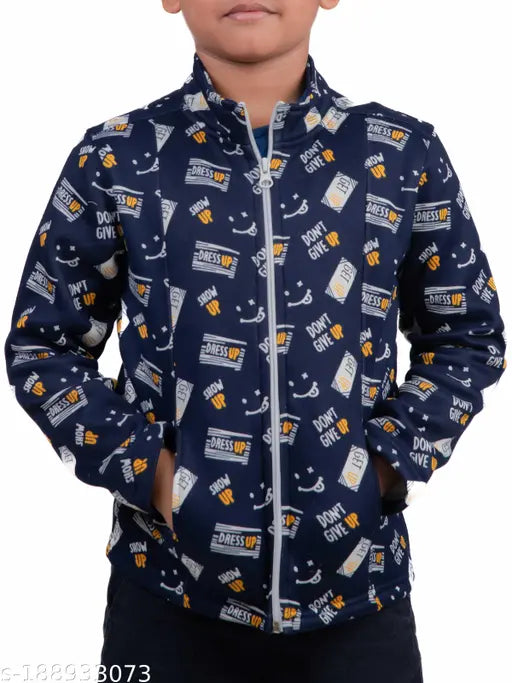 Chombooka winter kid's jacket, navy blue with paw print pattern and zip closure
