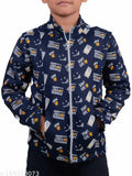 Chombooka winter kid's jacket, navy blue with paw print pattern and zip closure