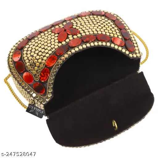 Golden and red metal clutch bag, party sling