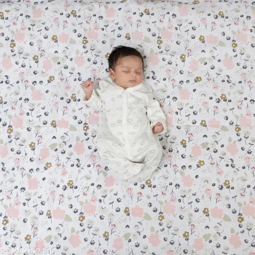 Flower print cotton flannel swaddle blanket (100cm x 100cm), soft & extra comfortable for infant use Main image