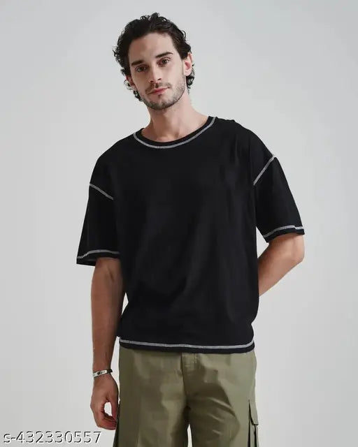 Mens oversized fit cotton t-shirt, soft & comfortable drop shoulder style for men, available in S, M, L, XL (S: 38in/26in, M: 40in/26in, L: 42in/27in, XL: 44in/27in). Made in India