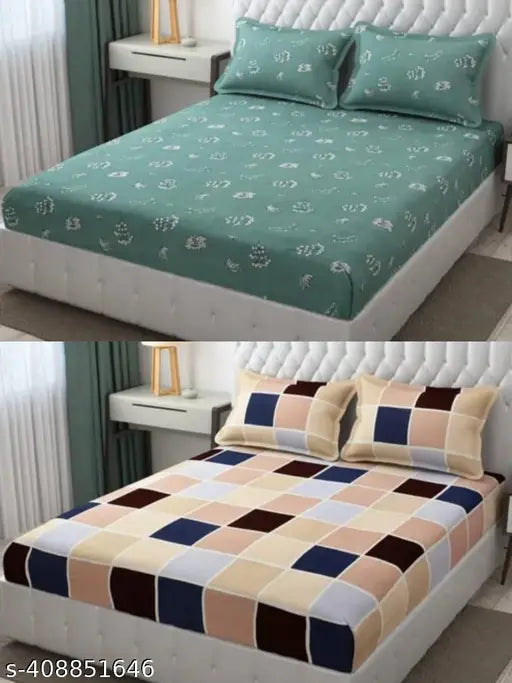 Superfine cotton king size elastic fitted bedsheet with checked pattern, ideal for summer. Flat surface ensures comfortable sleep." (104 characters)